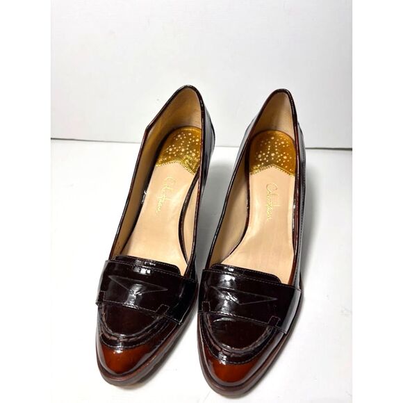 Cole Haan Nike Air Penny loafers size 9.5 Brown Caramel Stacked Heel Pump classy - Picture 2 of 6